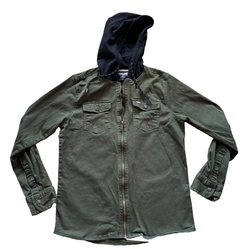 Tony Hawk Men Jacket Hoodie Small Skater Zip Up Green Snap Button Pockets